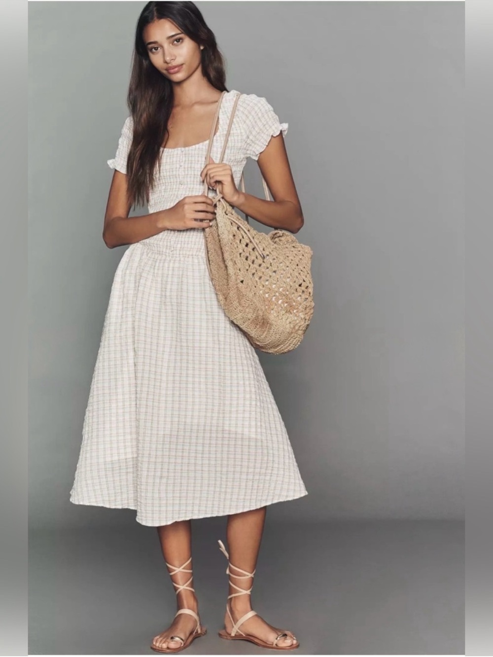 NWT By Anthropologie Short-Sleeve Smocked Midi Dress Size XSmall